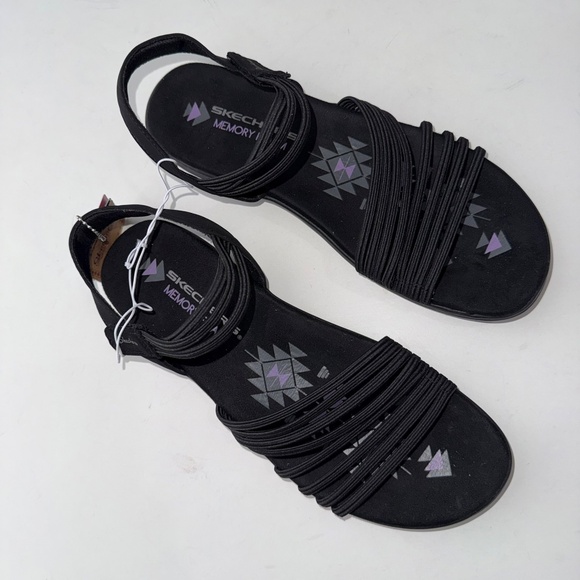 SKECHERS New $60 Womens 11 Black Reggae Strappy Flat Stretch Sandals Box 10B - Picture 3 of 7